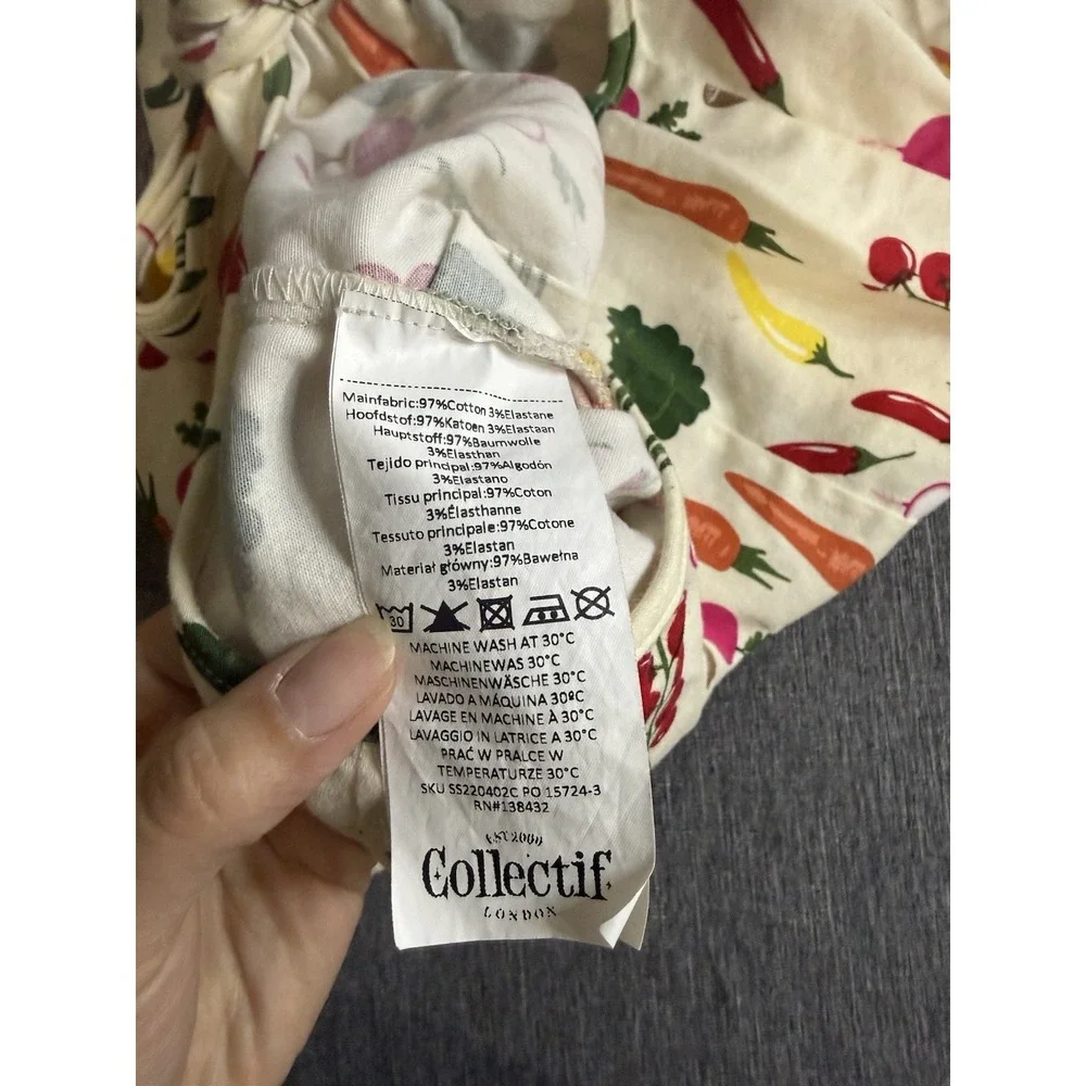Collectif London Sammy Vegetable Medley Tie Blouse M Cream Crop Casual Cottage - Picture 8 of 8